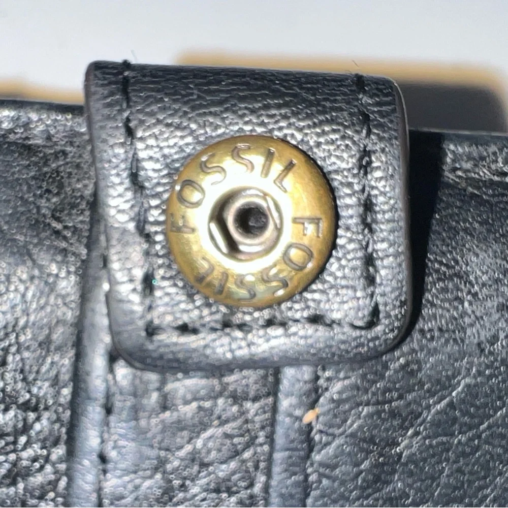 Vtg Fossil Wallet Black Soft‎ Pebble Leather
